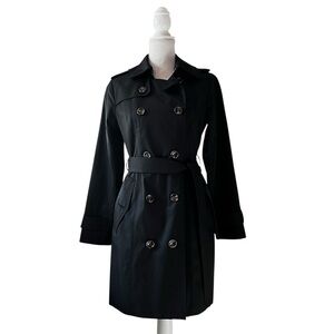 London Fog Women’s Black Mid-length Trench Coat with Belted Waist Size PS
